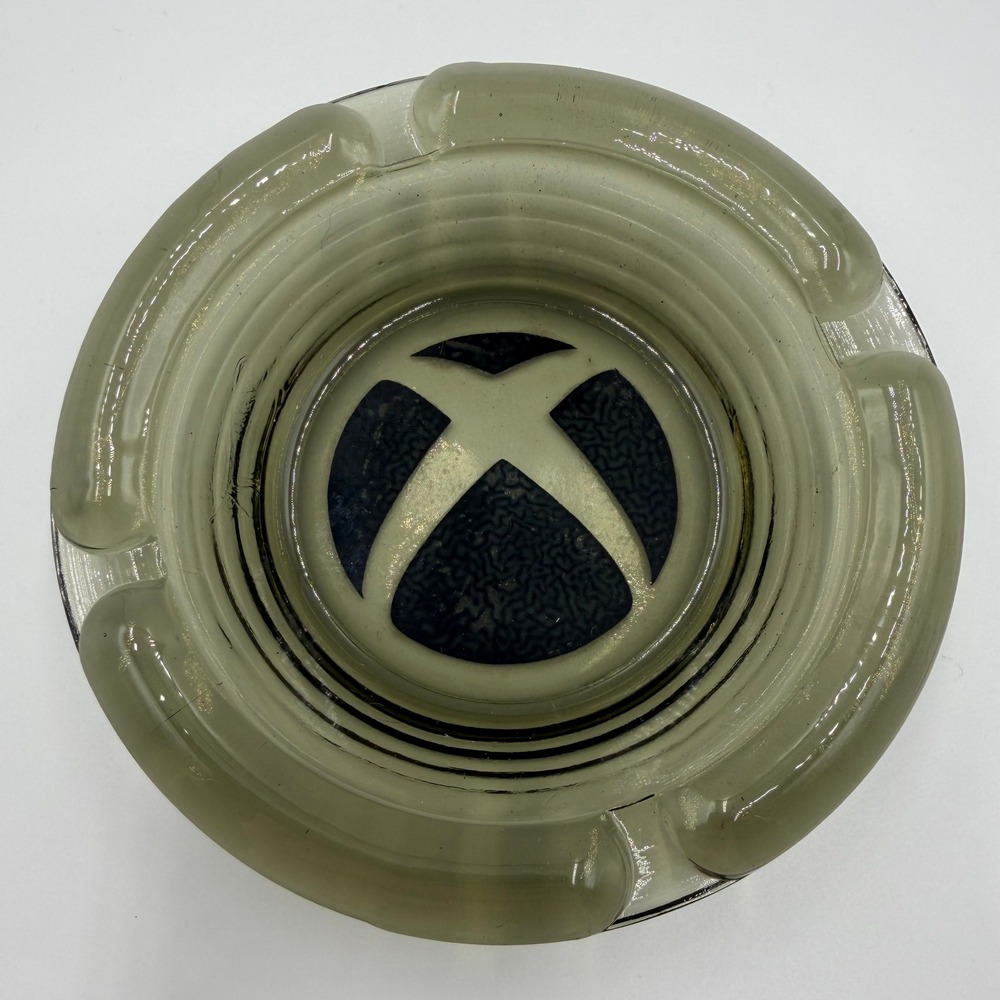 Xbox Logo Glass Ashtray Smoky Green Gaming Collectible Round Smoking Accessory